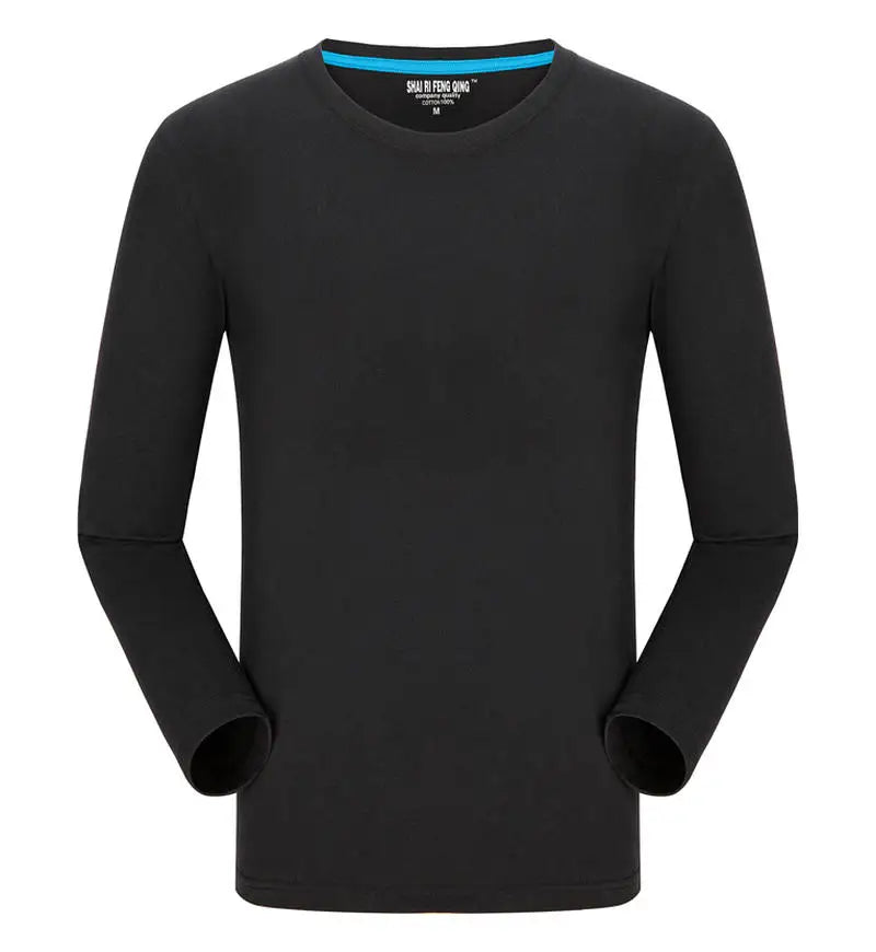 Custom logo cotton t-shirt Spring/autumn men T-shirt home men's long sleeved O-neck solid color casual T-shirts USA size XS-2XL