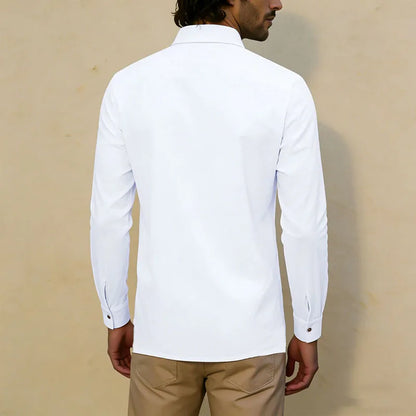 2026 New Men's Long Sleeve Casual Shirt Double Chest Pocket Button Up Soft Loose Linen Comfy Daily Work Street Outdoor Wear Tops