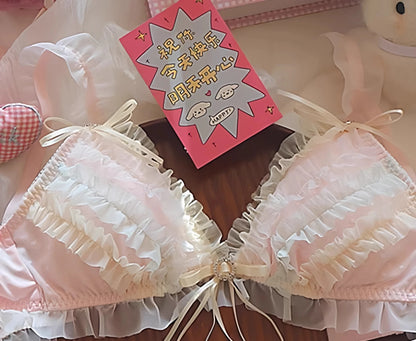 Japan Style Cream Ice Cream Bra Set Wireless Lace Trim Sweet Teen Girl Heart Cake Layer Soft Sexy Daily Lingerie Hot New Trend