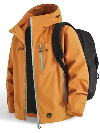 New 2025 Men's Outdoor Casual Thickened Jacket Windproof Waterproof Warmth Hooded Zipper Closure Polyester Fiber Long Sleeve ...
