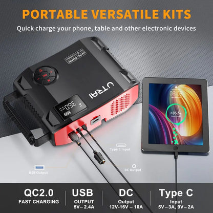 UTRAI 2000A 4-in-1 Car Jump Starter 150PSI Air Inflator Portable Power Bank Emergency Booster for 12V Cars Starting Device