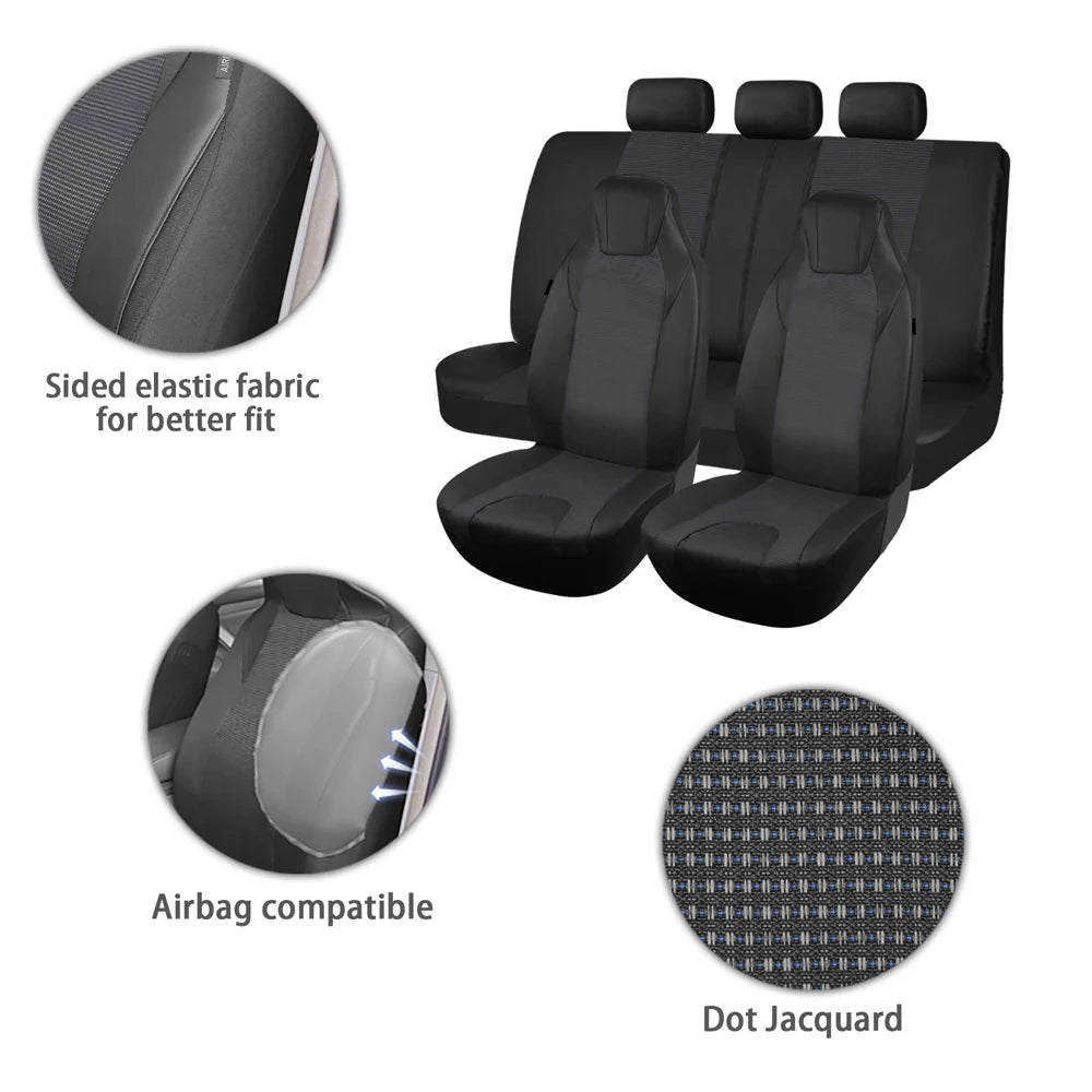 AUTOKING High Back Car Seat Covers Universal Size Fit For Most Car SUV PU Leather Spliced With Dot Jacquard Fabric Seat covers