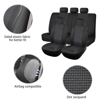 AUTOKING High Back Car Seat Covers Universal Size Fit For Most Car SUV PU Leather Spliced With Dot Jacquard Fabric Seat covers