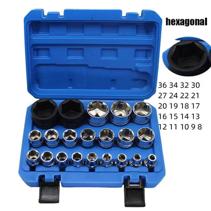 21 Pcs 1/2 Hexagon Torx Sockets Set Ratchet Wrench Tool 8-36mm Specification Socket Head Set Auto Repair Equipment
