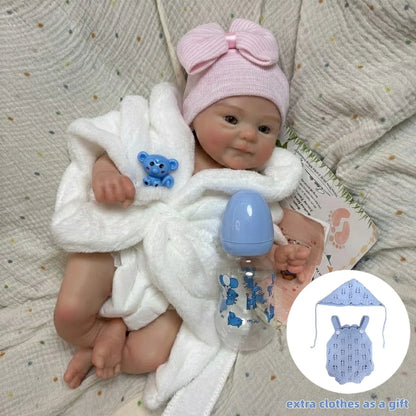 AnjoDoll 2 Sets Of Clothes 13Inch Open Mouth Silicone Reborn Doll Washable Handmade Doll Toy Ideal Gifts