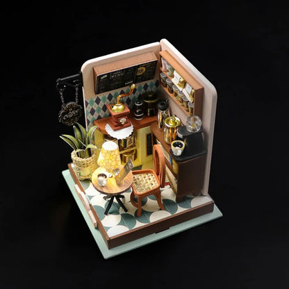 Handmade Coffee Shop Dollhouse Kit Wooden Material Assembly Required Wooden Assembly Mini Size 3D Design DIY 3D Puzzle