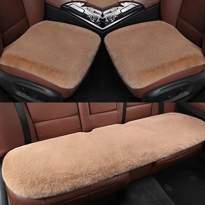 Car Seat Cover Cushion Winter Warm Plush Fluffy Car Seat Front Rear Wool Fur Capes Cushion Set Cotton Pad Car Interior