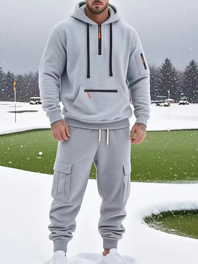 Men's Hooded Set Outdoor Workwear Casual Sweatshirt Set Comfortable Streetwear Fashion Men's Ensemble