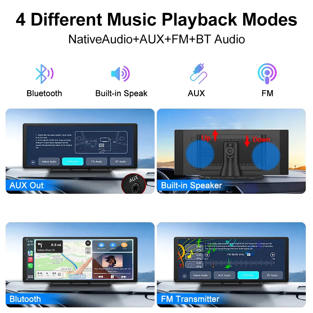 XIMA X10Plus Portable Wireless CarPlay and Android Auto Car Radio Multimedia  Stereo Audio GPS Navigation Dashboard  Mirrorlink
