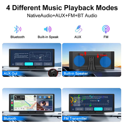 XIMA X10Plus Portable Wireless CarPlay and Android Auto Car Radio Multimedia  Stereo Audio GPS Navigation Dashboard  Mirrorlink