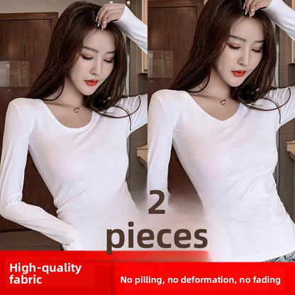 Women's Slim Fit Long Sleeve round Neck T-Shirt Base Layer Shirt Inner And Outer Wear Autumn Style Commute Korean Version