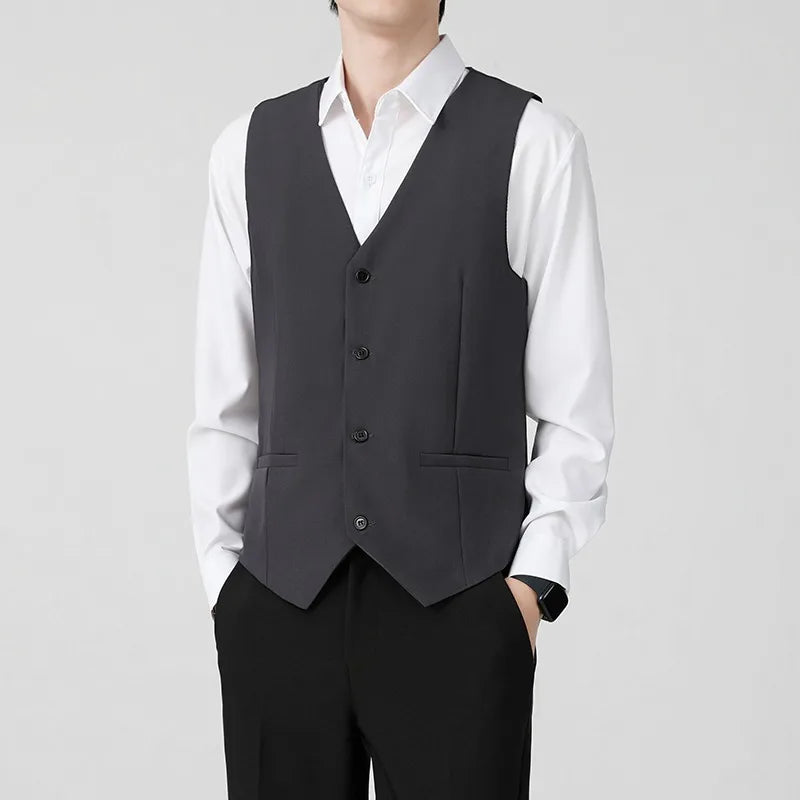 British Style Men's Business Double Row Button Suit Vest Casual Slimming Wedding Best Man Clothes Fashionable Plain Color