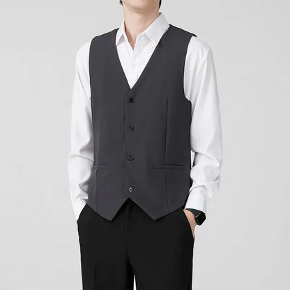 British Style Men's Business Double Row Button Suit Vest Casual Slimming Wedding Best Man Clothes Fashionable Plain Color