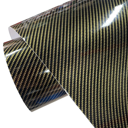 Premium Gloss 2D Black Gold Carbon Fiber Vinyl Wrap Film Roll Self Adhesive Sticker Decal Car Wrapping Foil