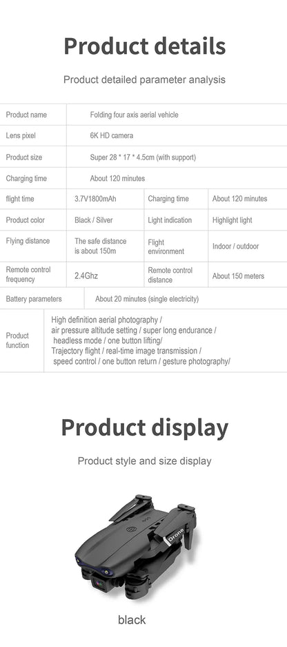 E99 Folding Drone Quadcopter Remote Control Handle Four Axis Aircraft HD 4K Photography UAV Altitude Fixation