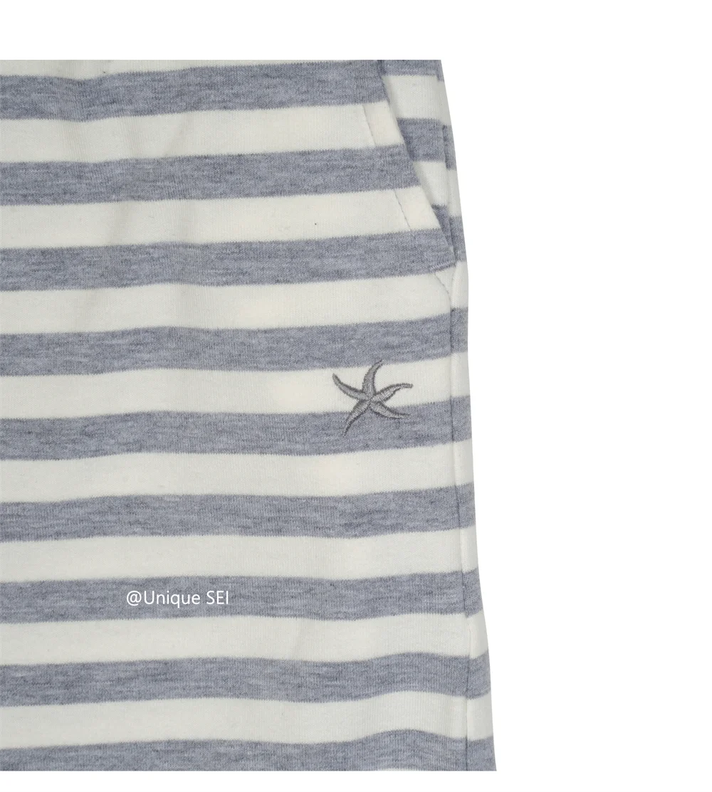 Unique Street Style Korean Lazy Star Embroidery Striped Sweatpants Casual Sporty Long Trousers for Women Straight Leg Pants