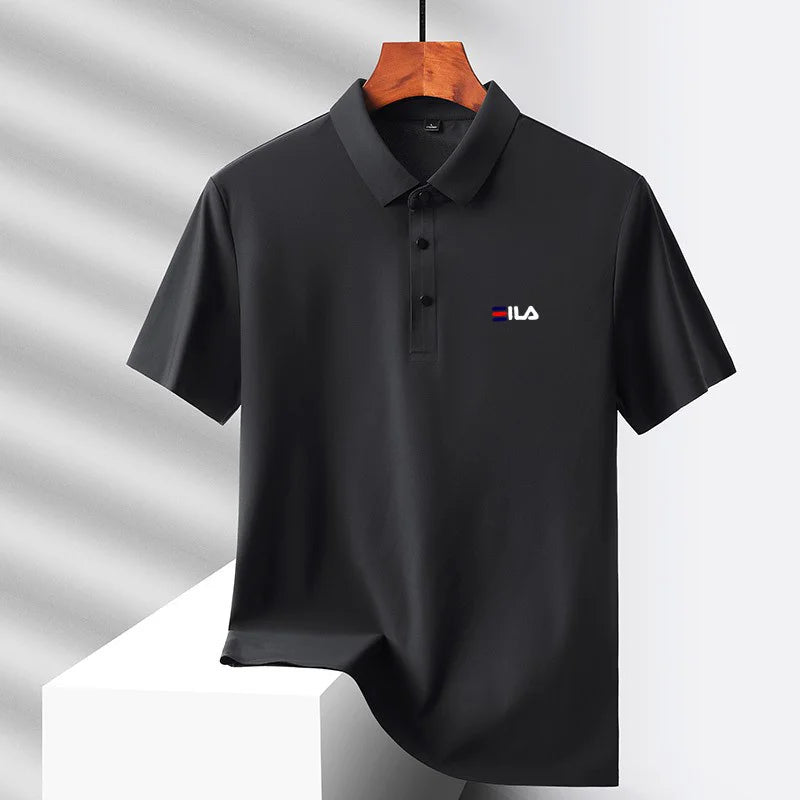 High end ice silk short sleeved men's polo shirt brand printed top summer new comfortable and breathable business casual T-shirt