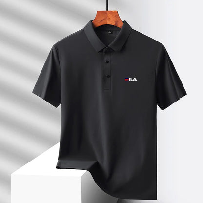High end ice silk short sleeved men's polo shirt brand printed top summer new comfortable and breathable business casual T-shirt