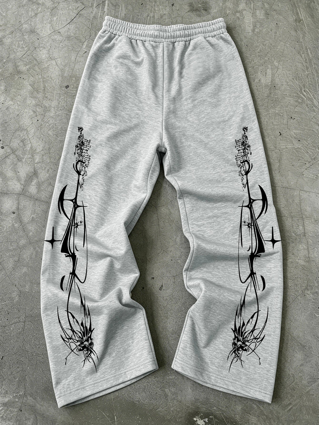 Y2K Dark Punk Abstract Gothic Cross Star Print Mens Baggy Wide Leg Sweat Pants Loose Straight Drawstring Hip Hop Street Joggers