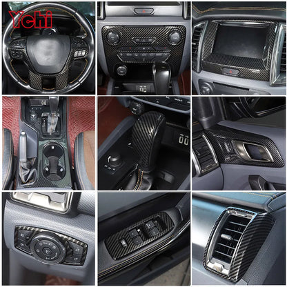 ABS Carbon Fiber For Ford Ranger Wildtrak 2015-2021 Car Center Control Shift Panel Steering Wheel Glass Lift Frame Sticker