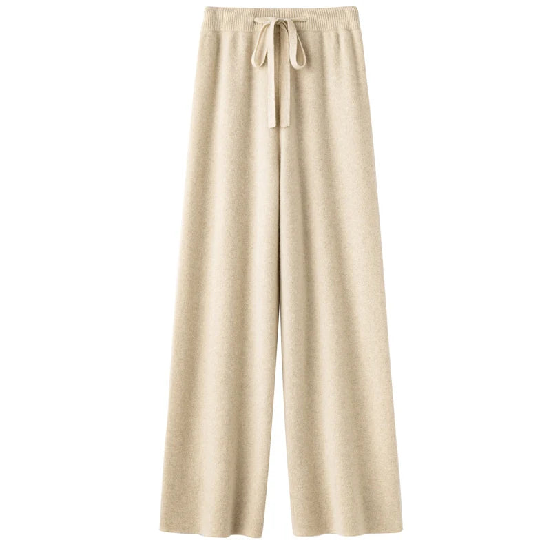 Autumn Winter Thickened Wool Wide Leg Pants Women Drapey Outerwear Knitted Loose Straight Casual Small Size Floor Length Pants