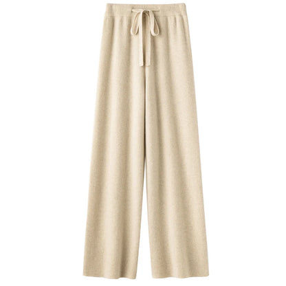 Autumn Winter Thickened Wool Wide Leg Pants Women Drapey Outerwear Knitted Loose Straight Casual Small Size Floor Length Pants