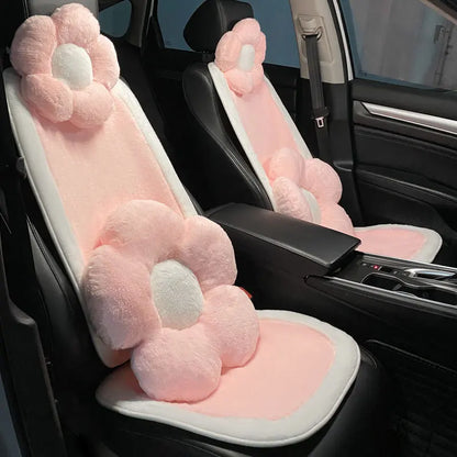 Winter New Cartoon Plush Car Cushion Simple Black White Thickened Anti Slip Women's Auto Seat Pad Cute Interior Modification