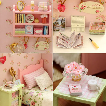 DIY Wooden Miniature Dollhouse Model Kits 3D Puzzle Doll Houses with Furniture Bedroom Handmade Assembly Toy for Birthday Gifts