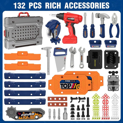 Kids Tool Bench Set with Drill and Realistic Tools, Construction Workbench Playset Toy for Toddler 3+, Easy Set up, Kids Boy Toy