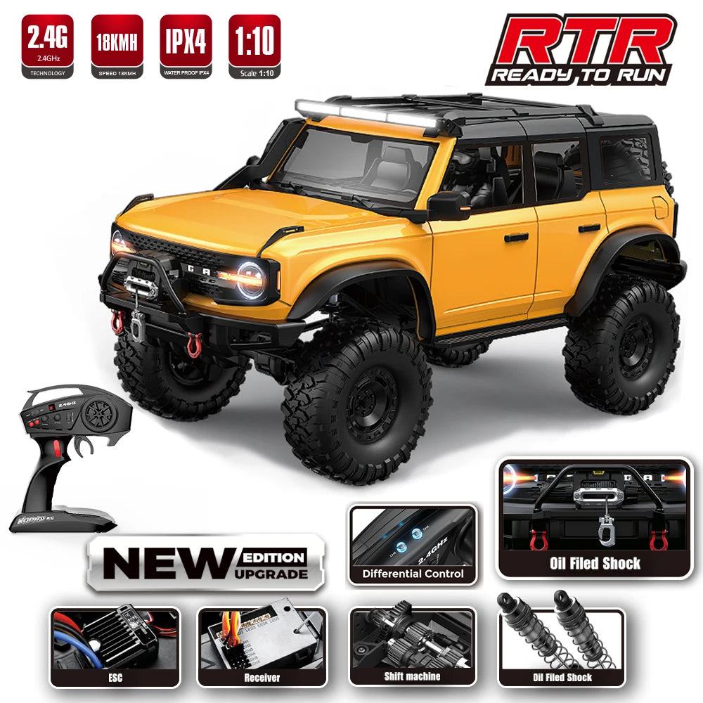1/10 RC Car 4WD RTR HB R1001 Horse Full Scale with LED 2.4G Electric Remote Control Rock Buggy Off-road Vehicle Toys Boys Gifts