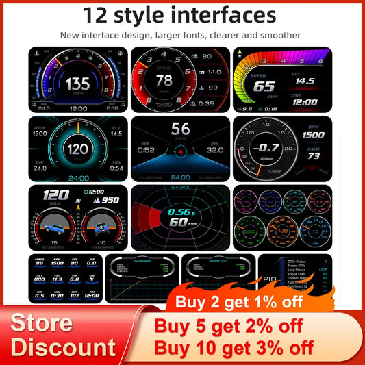 Digital Speedometer Slope Meter HUD P24 OBD2+GPS Head Up Display On Board Computer Multi-Function  Fuel Level Oil Press Consump