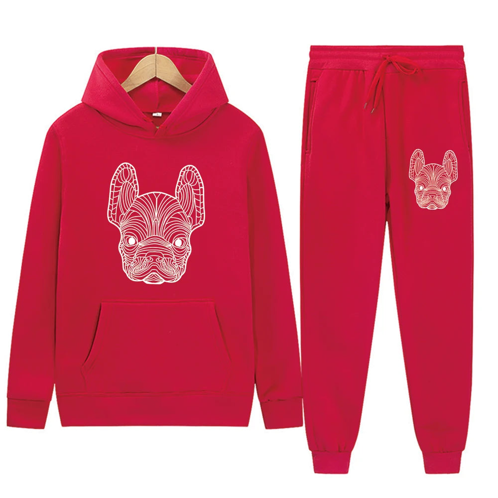 Men's and women's printed hooded sweatshirts and pants animal paw printed sportswear running autumn and winter casual fashion