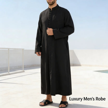 Middle East Arab Mens Robe Loose Fit Standing Collar Round Neck Traditional Islamic Clothing Long Kaftan