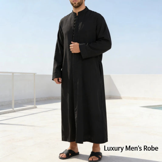 Middle East Arab Mens Robe Loose Fit Standing Collar Round Neck Traditional Islamic Clothing Long Kaftan