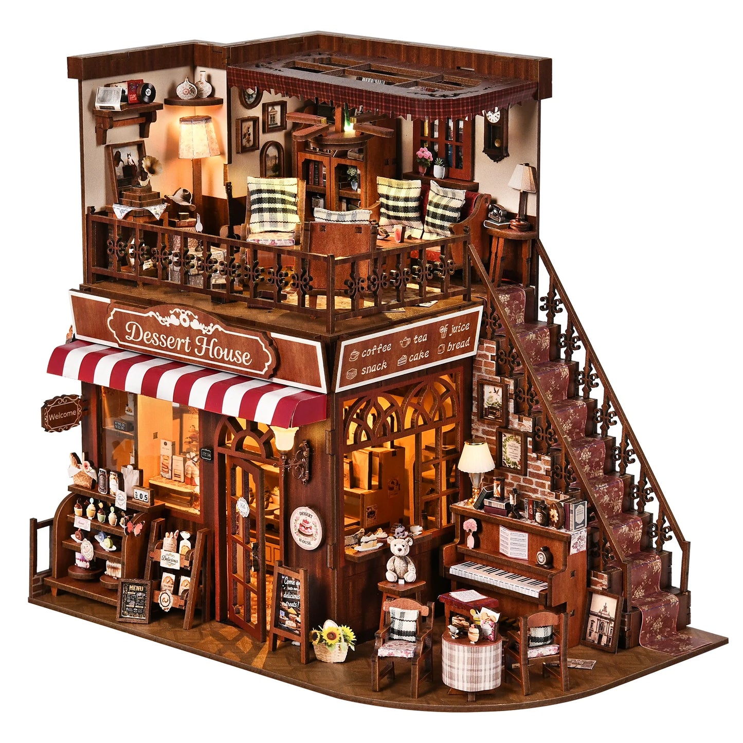 Cute Cake Shop 3D DIY Wooden Puzzle Book Nook Kit - Handmade Bookshelf Dollhouse Model Bookend for Home Decor