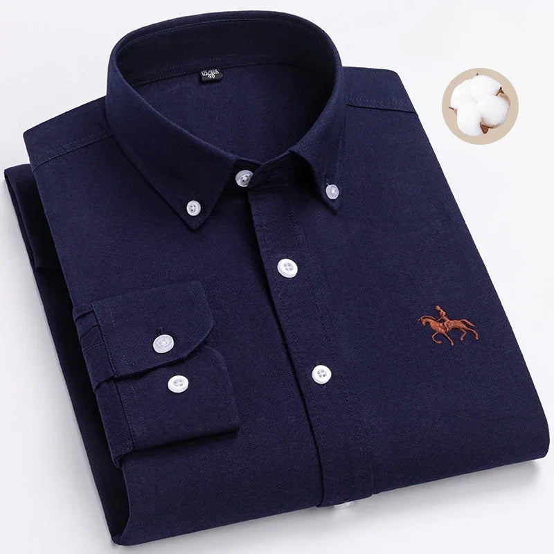 Plus Size 6XL 100% Cotton Long-Sleeve Shirts for Men Oxford Slim Fit Formal Shirt Without Pocket White Office Elegant Clothes