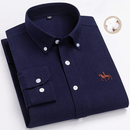 Plus Size 6XL 100% Cotton Long-Sleeve Shirts for Men Oxford Slim Fit Formal Shirt Without Pocket White Office Elegant Clothes