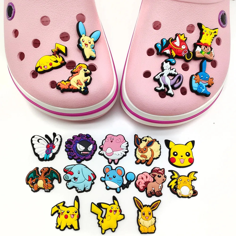 20-100Pcs Potdemiel Pokemon Shoe Charms Accessories DIY Bubble Slides Clogs Sandal Shoe Buckle Decoration For Kids X-mas Gifts