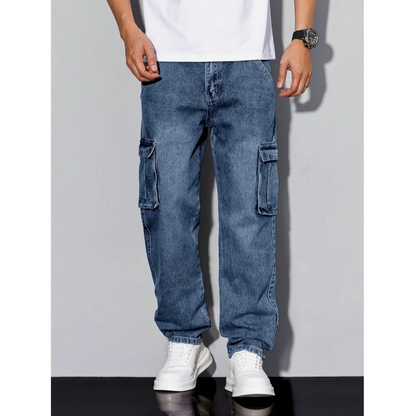 Men's Loose Fit Casual Jeans Workwear Multi-Pocket Straight Leg Pants Versatile Pocket Design for Comfortable Wear