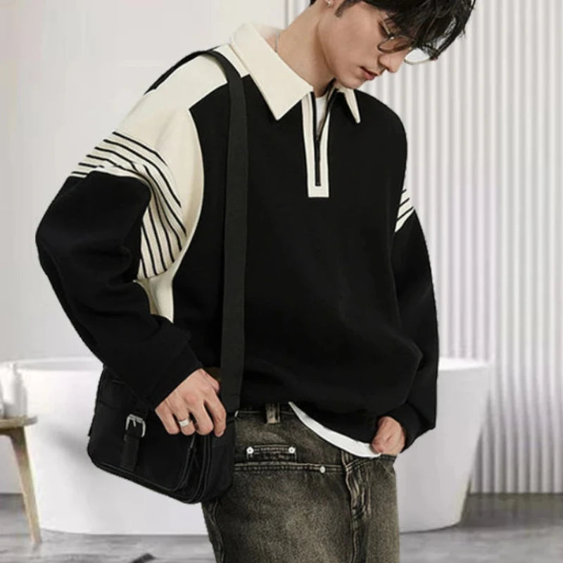 High Quality Baggy Male Sweatshirts Long Sleeve Mens Polo Shirts Luxury 2025 Sale Elasticity Regular Fit Cotton Tops Xl Pullover