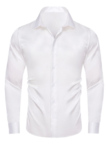 Hi-Tie Stain Mens Shirts Casual Long Sleeve Dress Shirt Blouse for Male Wedding Gift Party Teal Pink Red White Grey 15 COLORS