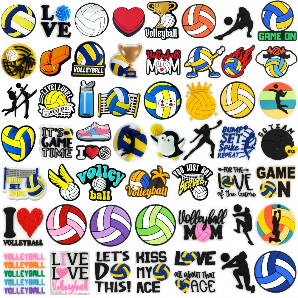 55Pcs Volleyball Shoe Charms for Clog Different Matching Sandals Wristbands Bracelets, Sports Ball Shoe Charms Decorations