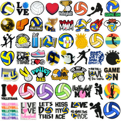 55Pcs Volleyball Shoe Charms for Clog Different Matching Sandals Wristbands Bracelets, Sports Ball Shoe Charms Decorations