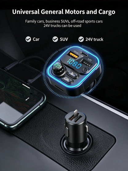 WEKOME Dual USB Fast Charging 7 Color LED Atmosphere Light Bluetooth Hands Free Car FM Transmitter with U Disk TF Card Playback