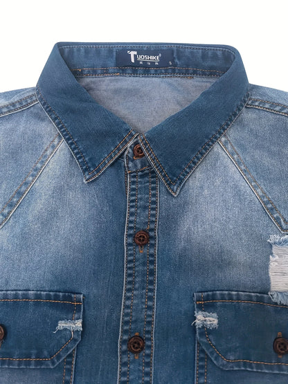 Denim Shirt Long Sleeve New Style Trendy Men's Casual Versatile High-Grade Pocket T-Shirt Denim Men's Shirt