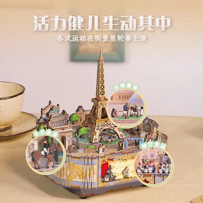 Tonecheer Dancing on The Clouds Music Box Wooden Puzzle Building Blocks Diorama Model Kit 3D Wooden Toy Dollhouse Decoration