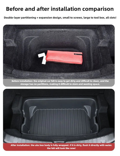 For Tesla Model Y Juniper 2021-2025 Launch Front&Rear Trunk Storage Box Double-Deck Luggage Frunk Organizer Box Dustproof Cargo