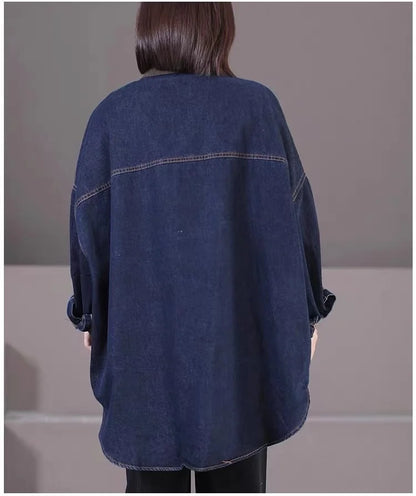 Loose Fit Women's Korean Style Corduroy Denim Shirt Jacket  Collar Splicing Oversize Outerwear Commute Fashion