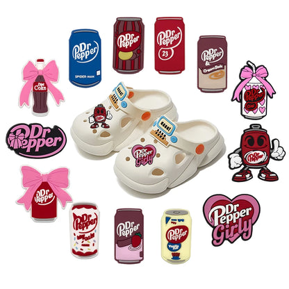 13-100pcs Dr Pepper Soda Bottle Drink Shoe Charms Shoes Accessories Decoration Buckle Fit Clog Sandal Wristbands Accessory