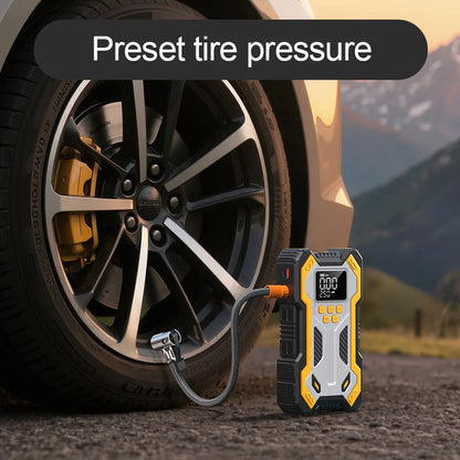 10000mAh 12V Multi-Function Car Jump Starter, Air Compressor & Wireless Power Bank Smart Clamps Gas & Diesel Cars